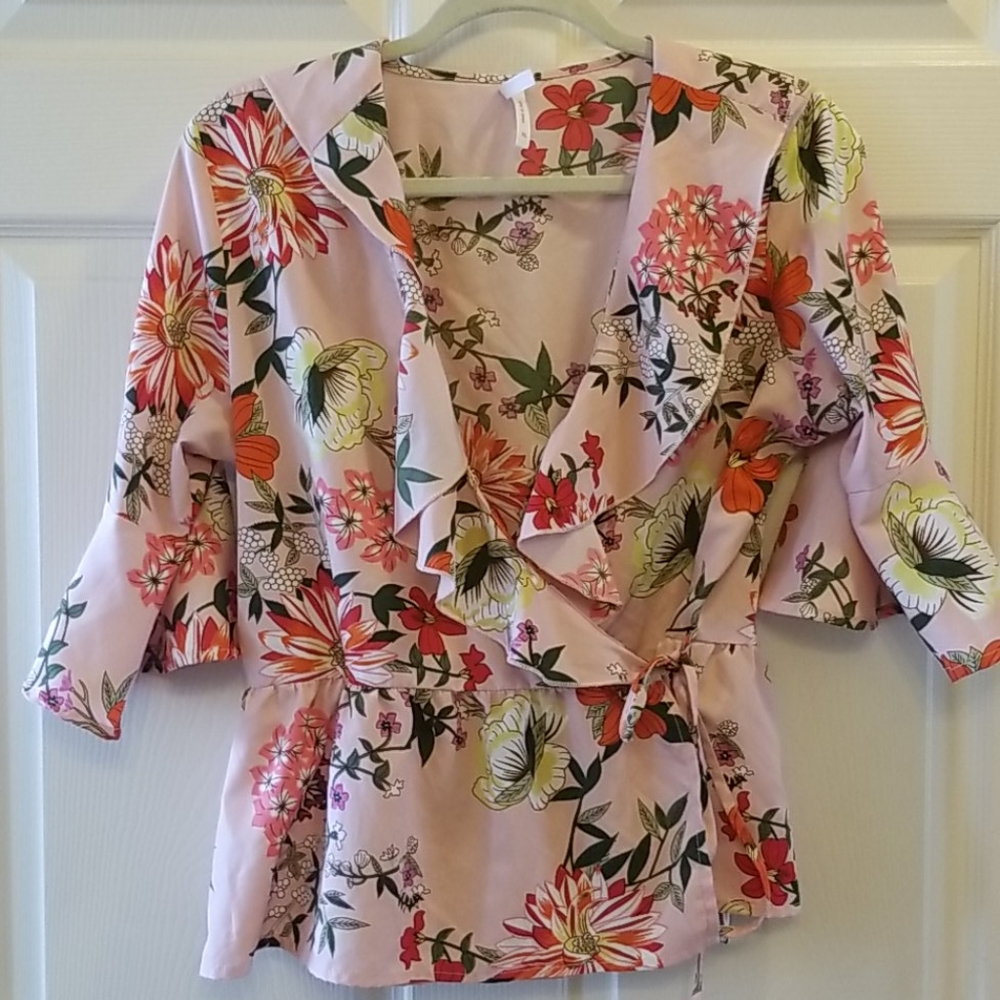 Pink Floral Wrap Top